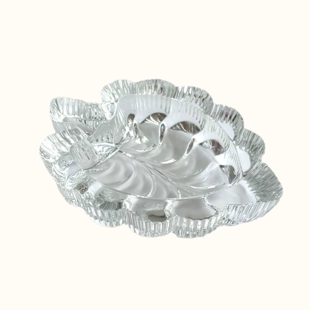 French Lead Crystal Leaf Shaped Trinket Dish